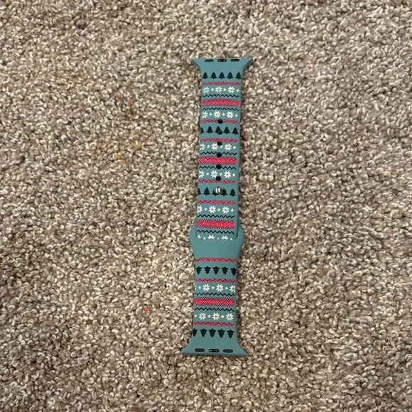 Teal Holiday-Pattern Silicone Watch Band with Festive Accents