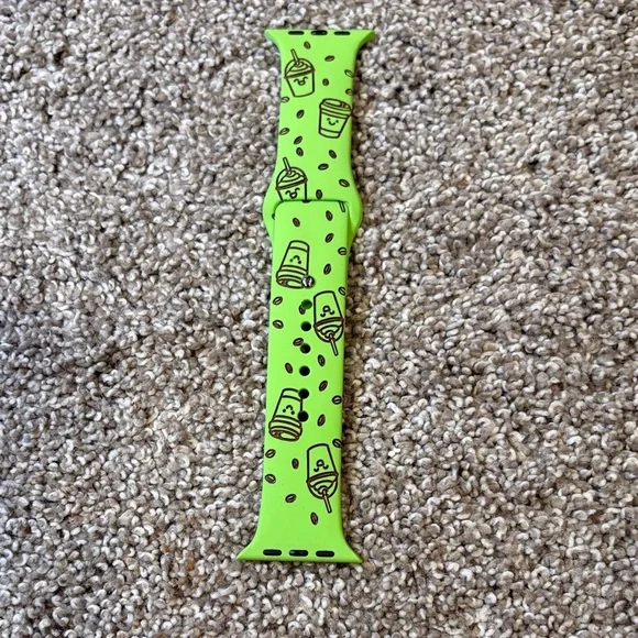 Lime Green Silicone Watch Band with Coffee Cup Print