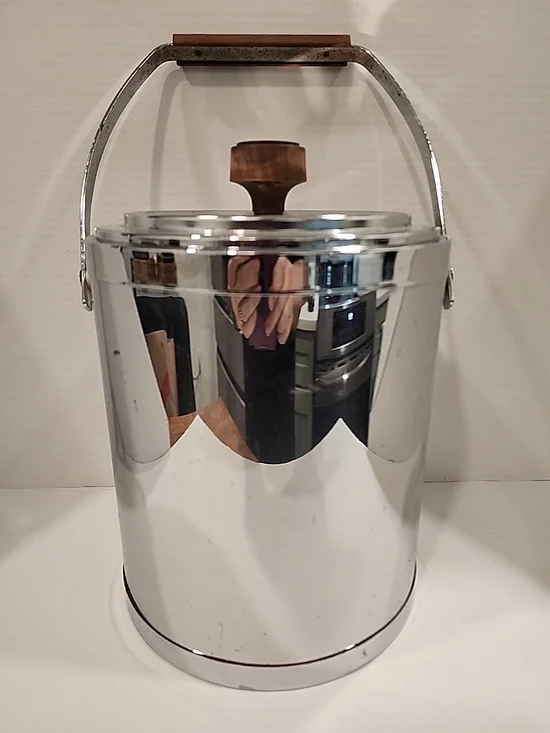 Kromex Vintage Ice Bucket Stainless Steel W/wood MCM Made in USA