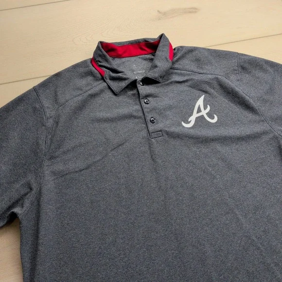 Nike Atlanta Braves MLB Dri-FIT Polo Shirt Mens XL Gray Heather Golf Baseball