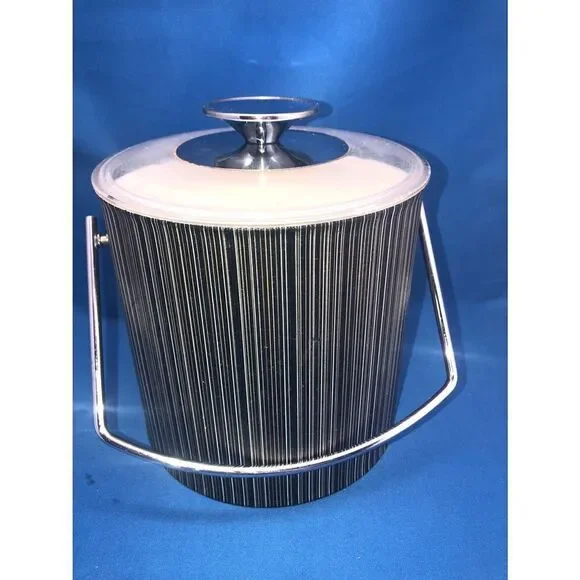 Vintage SilverTone Laminate plastic  Ice Bucket With Lid
