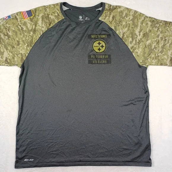 Nike Pittsburgh Steelers Salute to‎ Service Camo Dri-Fit Shirt Mens XXL Grey