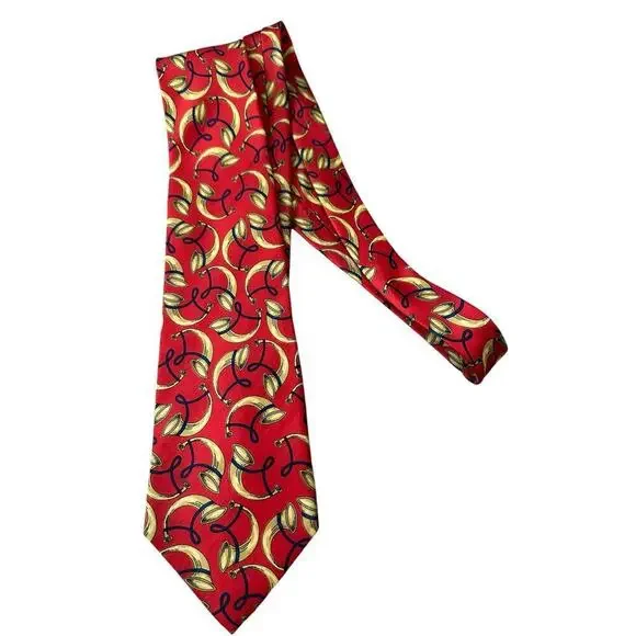 Vintage Pucci Men's Red Horn Print 100% Silk Neck Tie made in Italy designer