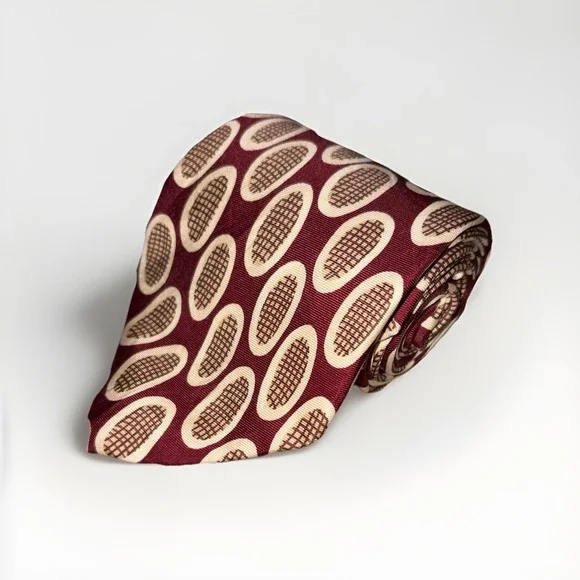 Hugo Boss Tie Men's Red Geometric 100% Silk Necktie Handmade In Italy