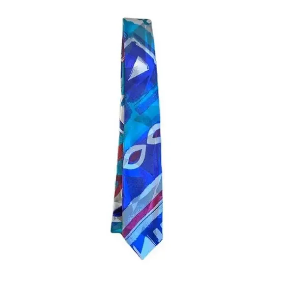 City Streets Men's 56 Inch Vintage Narrow Tie Blue Multicolor Retro 90s