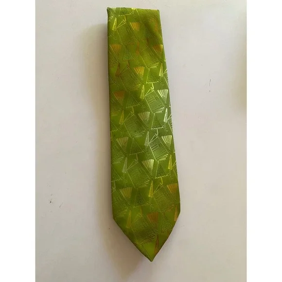 Vintage Wembley Wemlon Lime Green Umbrella Newspaper Novelty Wide Tie 4 Inch