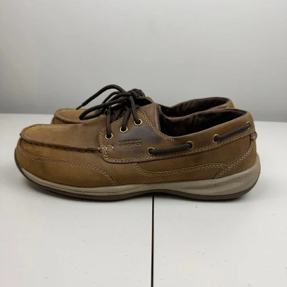 Rockport Works RK6736‎ Men's 10.5 M Brown Leather EH Steel Toe Boat Shoes