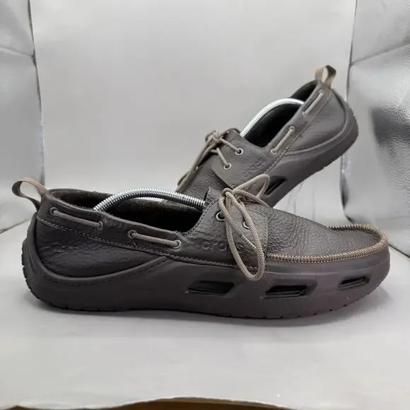 Crocs Cove Sport Boat Shoes Mens Size 12 Brown Leather Lace Up 12027 Casual