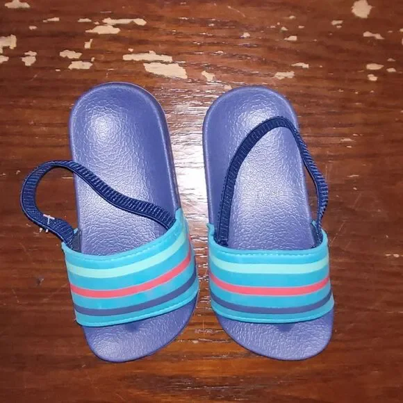 Pair of Toddler's Blue and Multi-Colored Slide Sandals Toddler Size 7/8