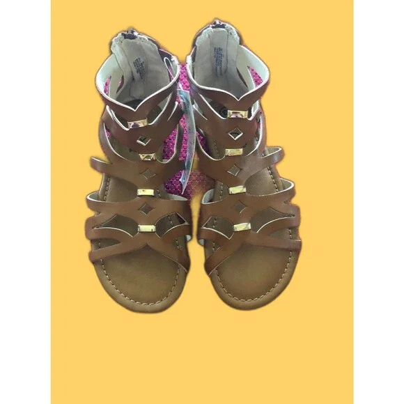 Girl's size 13 Cognac with gold bling Roman Sandals
