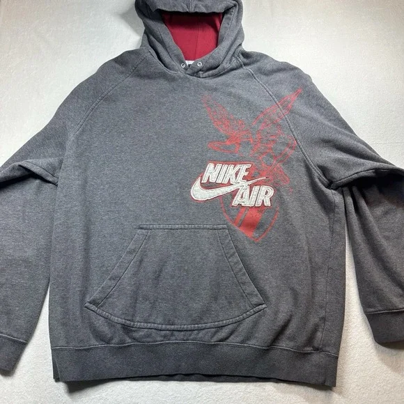 Vintage Nike Y2K Hoodie Mens XXL Red Sweatshirt Swoosh Spellout Silver Tag‎