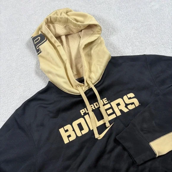 Nike Purdue Boilers Hoodie Mens Medium Black Gold Therma-FIT NCAA Sweatshirt