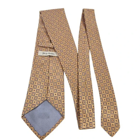 John W Nordstrom Men's Tie Necktie‎ Designer Luxury Peach Orange Blue Geometric