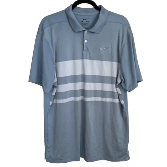 Nike Dri-Fit Vapor Stripe Men's Standard Fit Short Sleeve Blue Polo Size L GUC