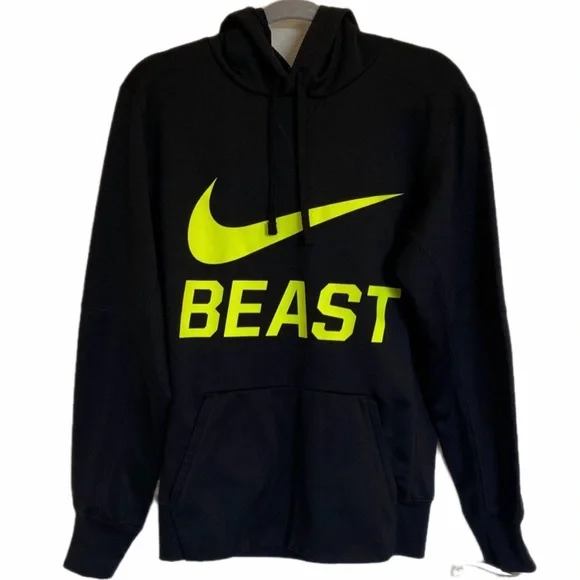 Nike Men's Beast Black Hoodie with Neon Yellow Accents Size S