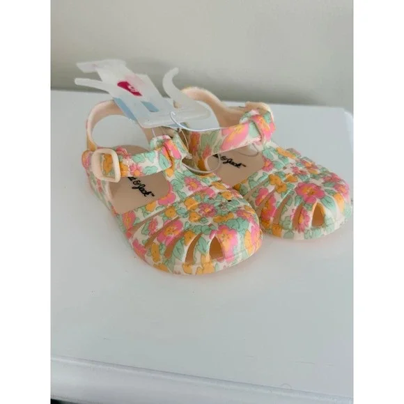 Cat & Jack Jelly Sandals Toddler Girl Size 5 Floral Pink Orange Caged NWT