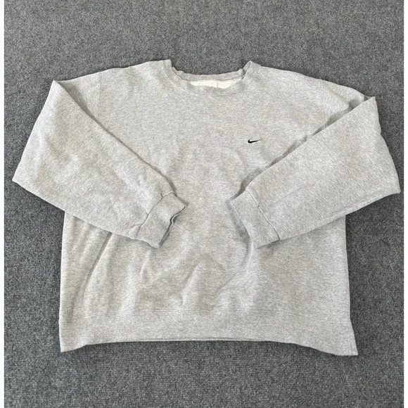 Vintage 90s Nike Swoosh Sweatshirt Mens L Gray Embroidered Logo Crew White Label