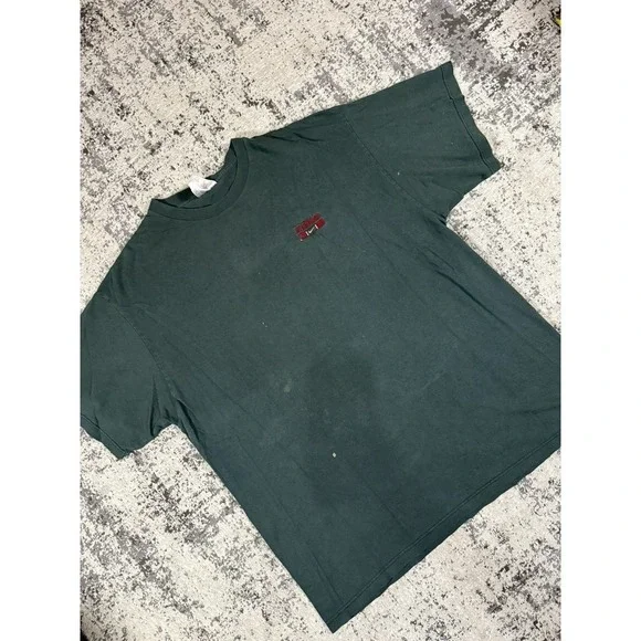 Nike Mens Large Green T Shirt Red Swoosh Faded Vintage Style Short Sleeve Cotton
