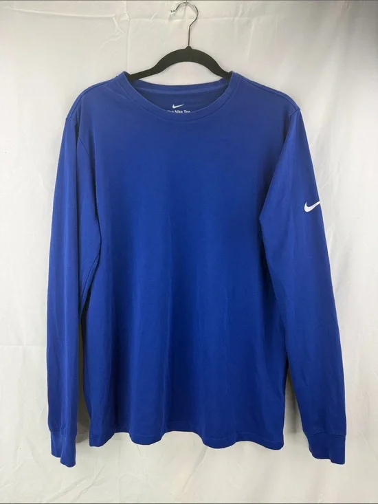 The Nike Tee Dri-Fit Men's Size Large Long Sleeve Colbalt Royal Blue Crew Tee