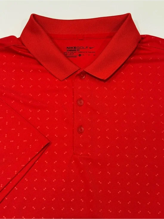 Nike Golf Dri-Fit Men's XL Short Sleeve Red Polo Athletic Sport Geometric