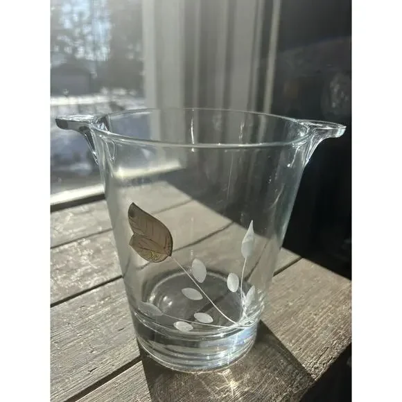 Vintage Cristal Mode Ice Bucket Hand Crafted Italy Silver Leaf Etched Glass