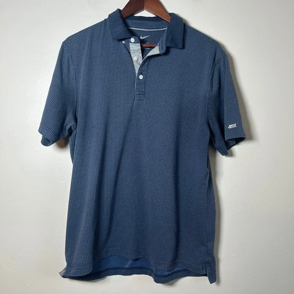 Nike Dri Fit Mens Golf Polo Shirt Short Sleeve Blue‎ Houndstooth Size L