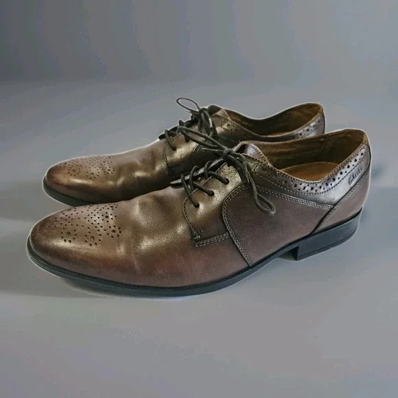 Clarks Kalden Edge Jetshots Brown Leather Shoes Men's Size 13 M