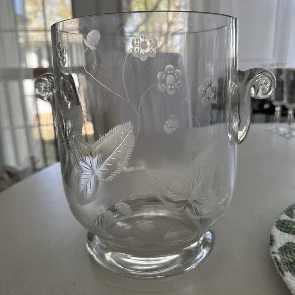 Mid Century Modern Elegant Crystal Wine Cooler Strawberry Leaf Cut Pattern