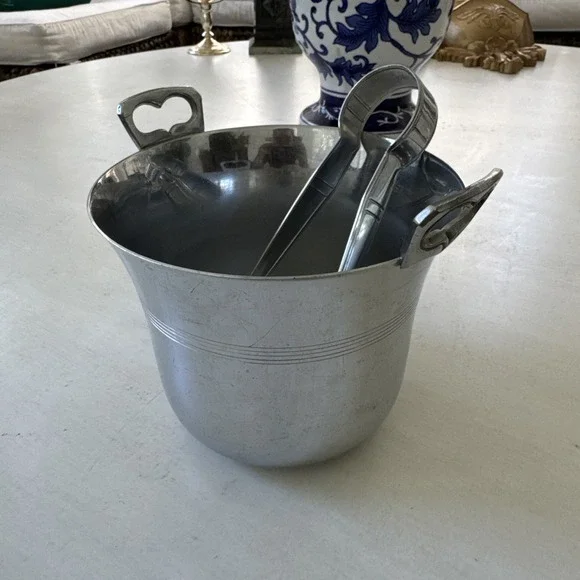 Vintage Farberware Ice Bucket With Ice Tongs.