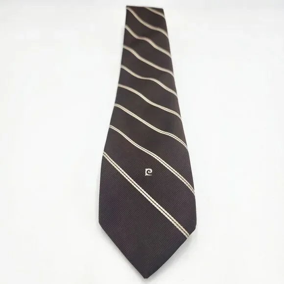 Vintage Pierre Cardin Classic 58” Men Tie 100% Imported Polyester Brown Stripe