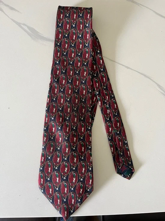 Vintage Tommy Hilfiger Red and Navy golfer Silk Tie preppy academia golf