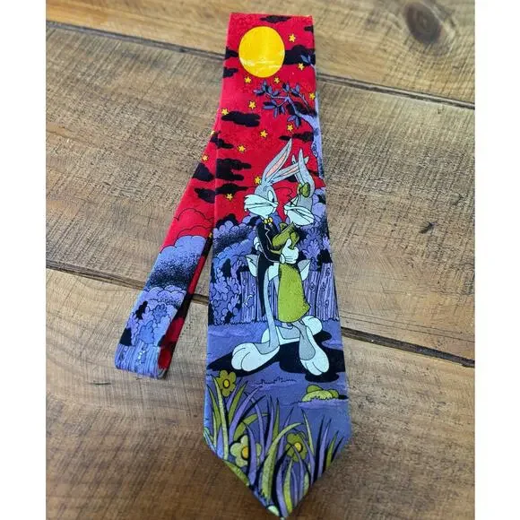 Looney Tunes Leeds International Bugs Bunny‎ Moon Graphic 100% Silk Tie