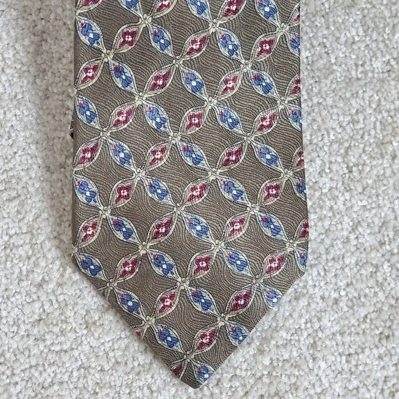 Geoffrey Beene Men's 100% Italian Silk Neck Tie Brown Red Blue 56