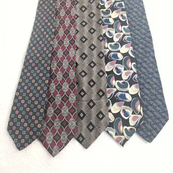 Lot of (5) Vintage Stafford 100% Silk Ties Eclectic Professor Academia