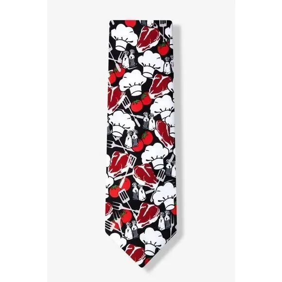 Buffalo Bay x Omaha Steaks Kiss the Cook Chef Hat Steak Novelty Men’s Neck Tie