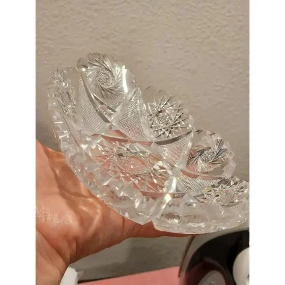 Vintage Crystal Glass Oval Dish - Intricate Cut Design, 9x4‎ Inches