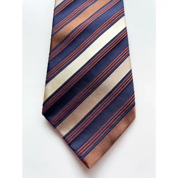 Vitaliano Pancaldi Brown and Navy Diagonal Striped Luxury Neck Tie Made in Italy