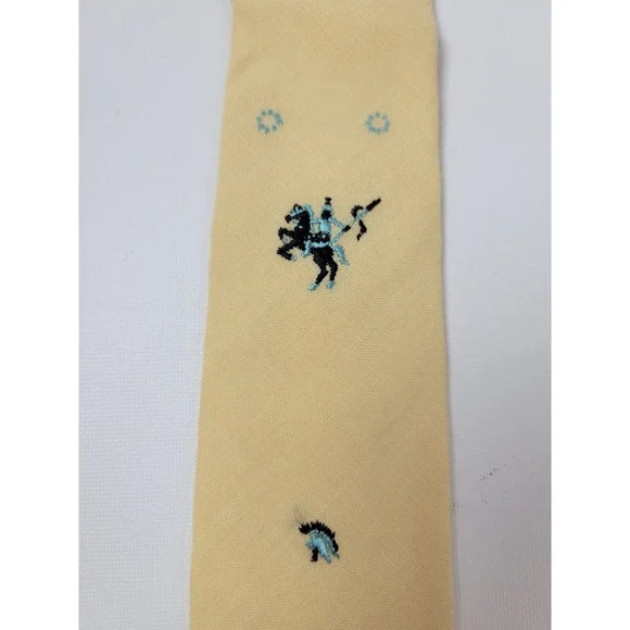 Vintage Beau Brummell Yellow Acetate Tie Embroidered Knight Square End 2.5 inch