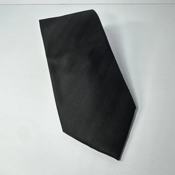 Van Heusen Men's Black Silk Tie Tonal Diagonal Stripe Stain Resistant Handmade