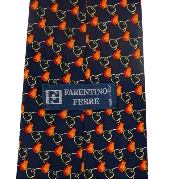 Farentino Ferre Navy Pear Patterned Tie Made In Italy OS