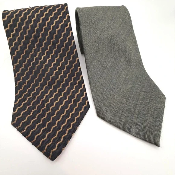Bachrach Italy Mens Silk Tie Lot 2 Chevron Black Gold Herringbone Green Gray 4