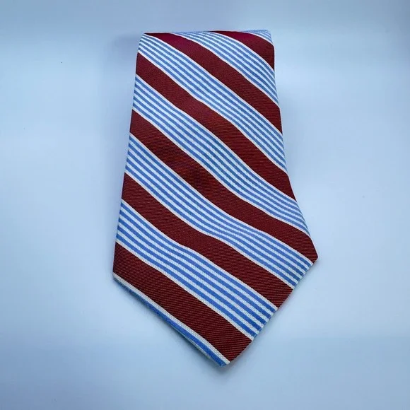 Daniel Cremieux Silk Tie 3.5″ ×‎ 60 3/4″ Vintage Red Blue White Stripe Made USA