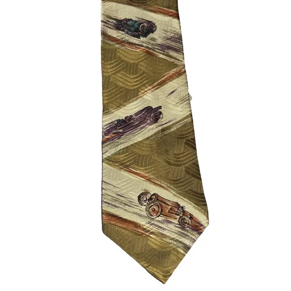 Vintage Chaps Ralph Lauren Mens Silk Tie Antique Race Cars Roadster Racing NEW