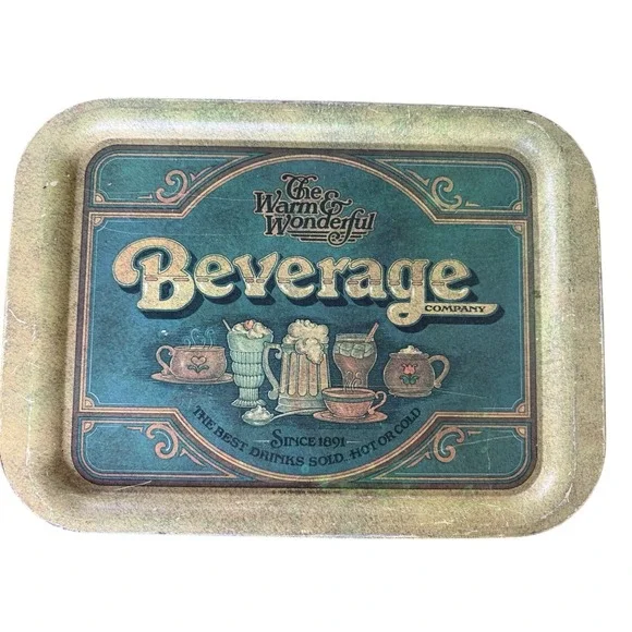 Antique‎ The Warm & Wonderful Beverage Company Metal Tray Advertising Green