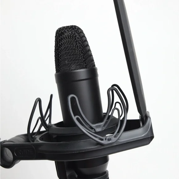 Sleek Black Microphone with Shock Mount