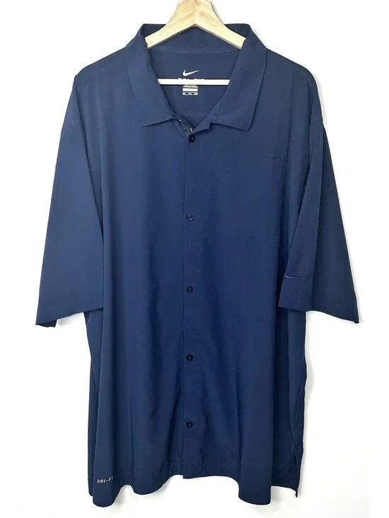 Nike Dri Fit Button Up Shirt Mens XXL Navy Performance Stretch Golf Casual