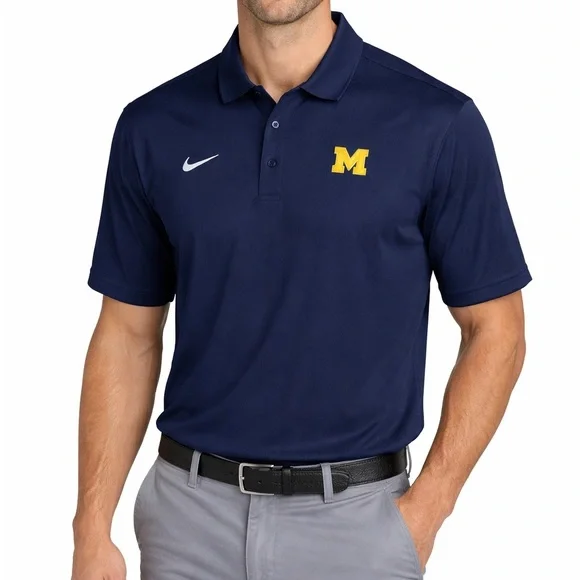 Nike Dri-Fit Michigan Wolverines Football Navy Polo Shirt Embroidered Men’s XL