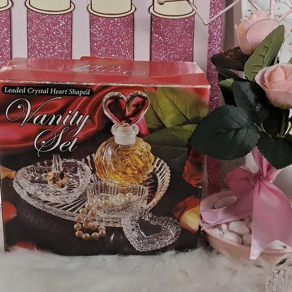 VANITY SET Glass 4 Pc Set New