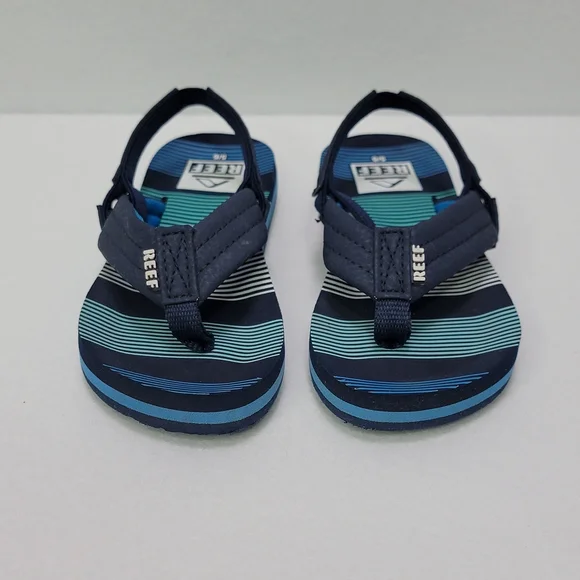 Reef Kids Sandals Size 5/6 Blue Striped Toddler Beach Flip Flops Slingback