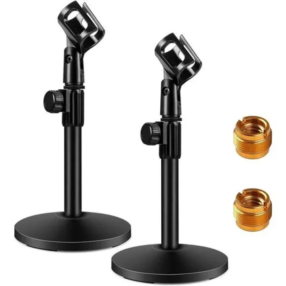Desktop Microphone Stand, Upgraded Adjustable Table Mic Stand with Mic Clip